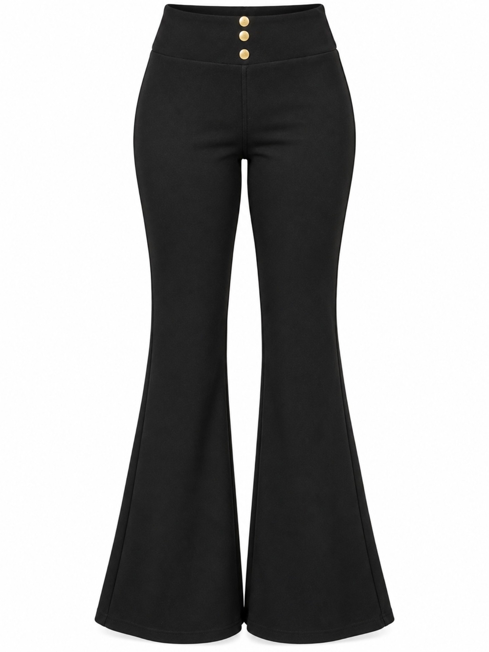 R.Sofia Black High Rise Flare Pants Size S Gold Button Stretch Dress Pants